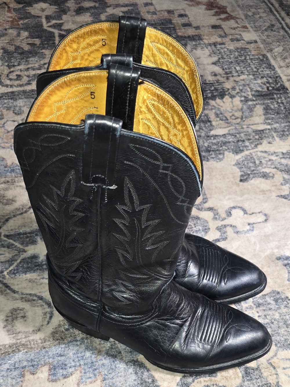 Nocona Vintage Black Deertan Leather Western Cowboy Boots 8.5 EE